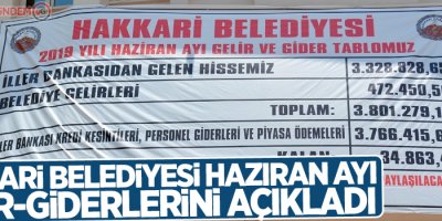 Hakkari Belediyesi haziran ayı gelir-giderlerini açıkladı