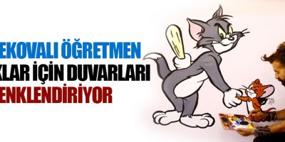 Yüksekovalı Öğretmen Çocuklar için duvarları renklendiriyor