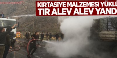 Kırtasiye malzemesi yüklü tır alev alev yandı