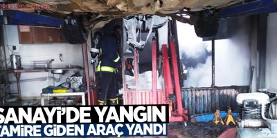 Sanayi'de yangın, Tamire giden araç yandı