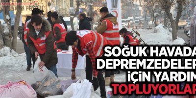 Soğuk havada depremzedeler için yardım topluyorlar