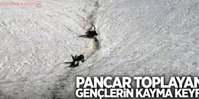 Pancar toplayan gençlerin kayma keyfi