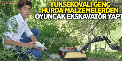 Yüksekovalı genç hurda malzemelerden oyuncak ekskavatör yaptı