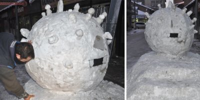 Yüksekovalı esnaf kardan koronavirüs yaptılar