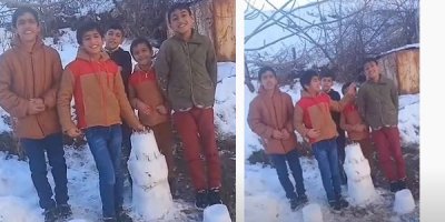 Çocukların kardan doğum günü pastası