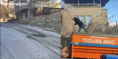 Hakkari’de yollar buz kesti, tuzlama çalışması başlatıldı