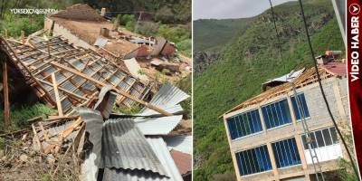 Şemdinli'de şiddetli fırtına çatıları uçurdu