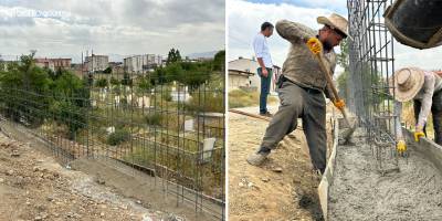 Yüksekova Belediyesi Akalın Mezarlığı Çevresinde Duvar Çalışmalarını Sürdürüyor